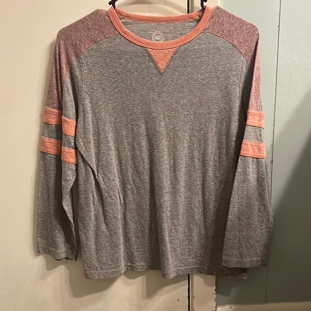 Gray, orange, and pink stripe Long Sleeve Shirt